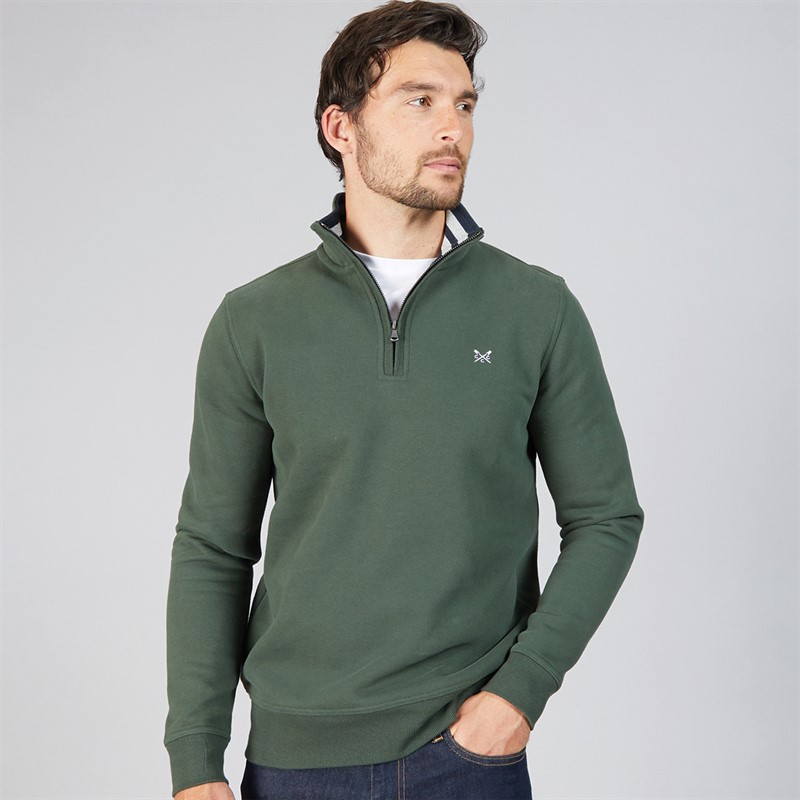 Crew Clothing Mens 1/2 Zip Solid Sweatshirt Deep Forest