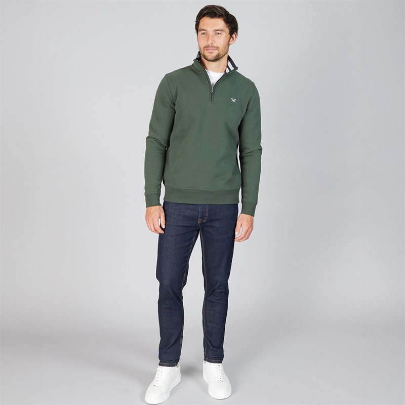 Crew Clothing Mens 1/2 Zip Solid Sweatshirt Deep Forest