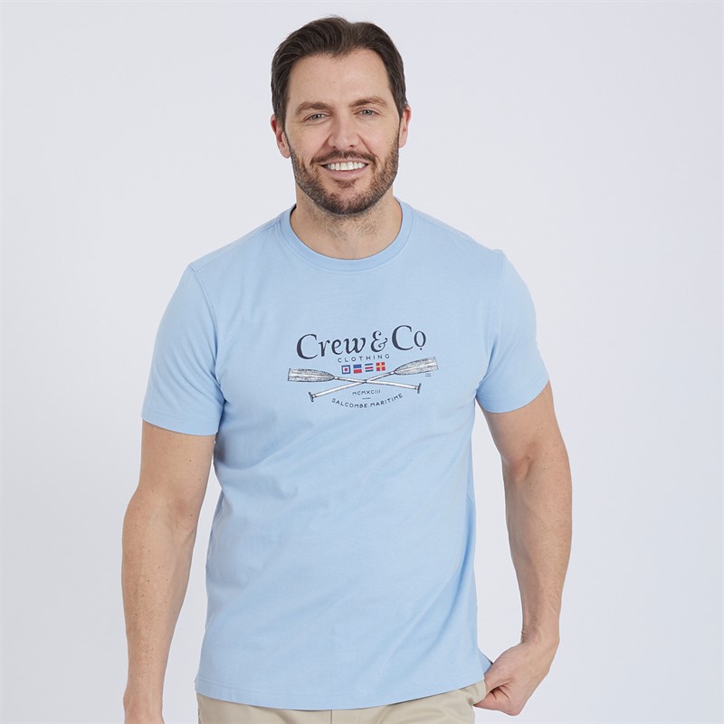 Crew Clothing Mens Oars Printed T-Shirt Powder Blue