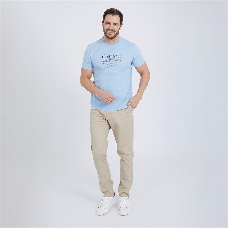 Crew Clothing Mens Oars Printed T-Shirt Powder Blue