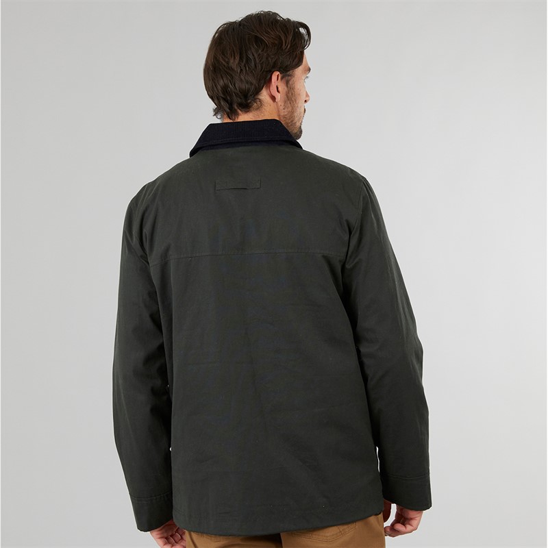 Crew Clothing Mens Wax Jacket With Corduroy Collar Deep Forest