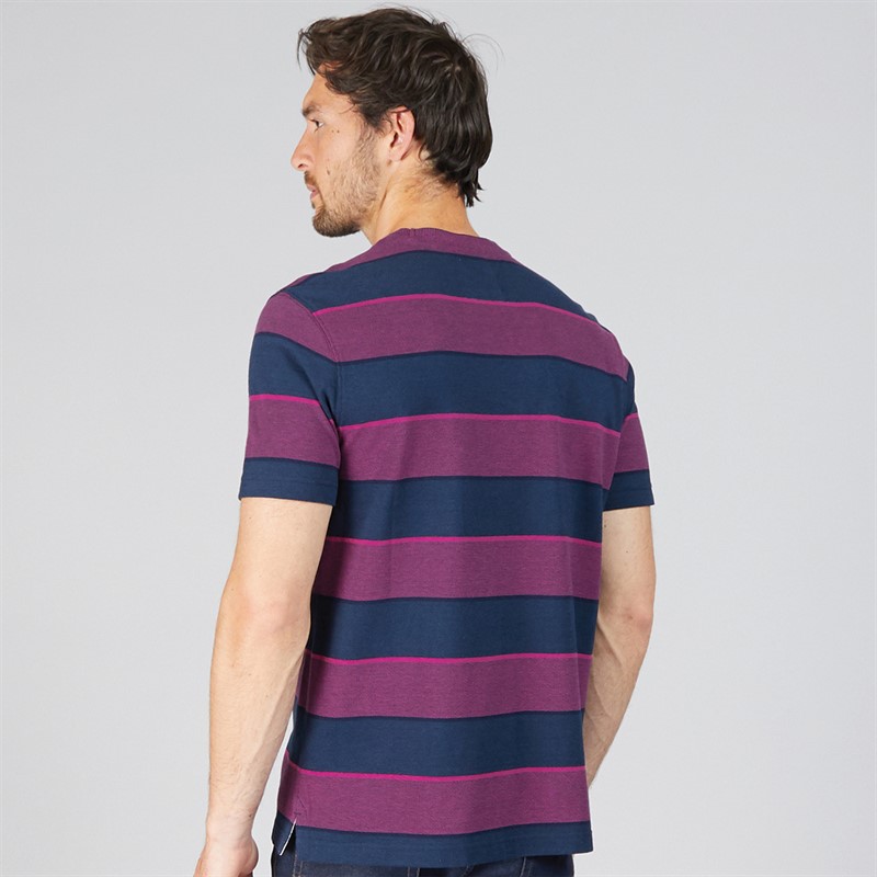 Crew Clothing Mens Oxford Stripe T-Shirt Heritage Navy/Magenta Haze