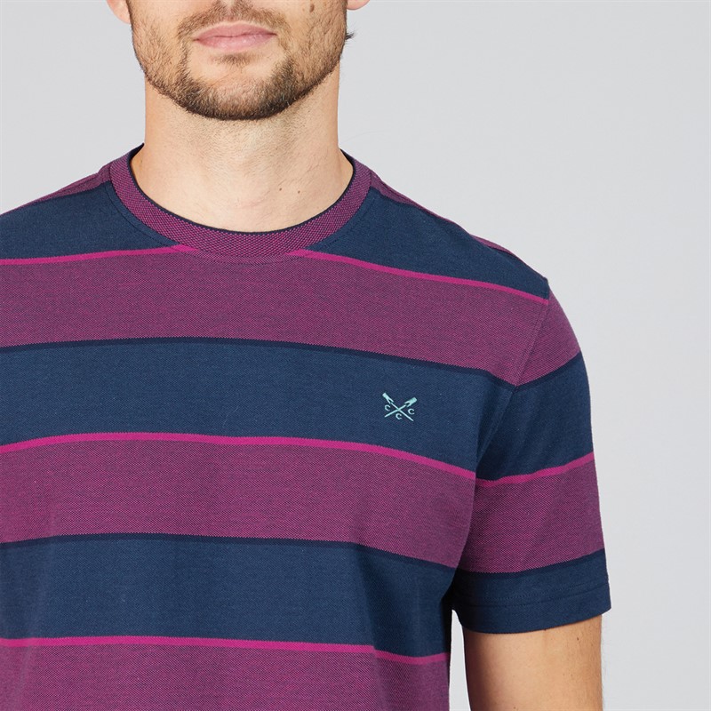 Crew Clothing Mens Oxford Stripe T-Shirt Heritage Navy/Magenta Haze