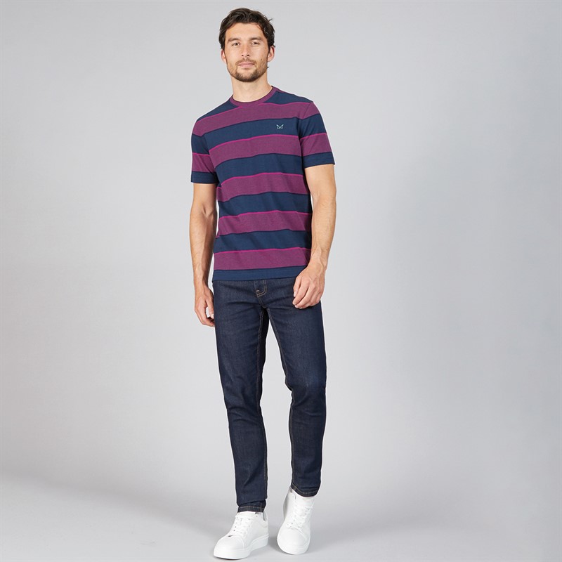 Crew Clothing Mens Oxford Stripe T-Shirt Heritage Navy/Magenta Haze
