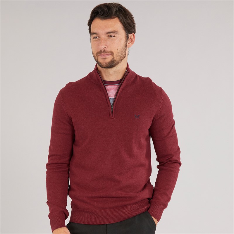 Crew Clothing Mens 1/2 Zip Neck Fine Cotton Jumper Biking Red Marl