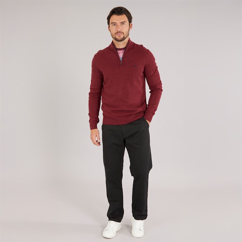 Crew Clothing Mens 1/2 Zip Neck Fine Cotton Jumper Biking Red Marl