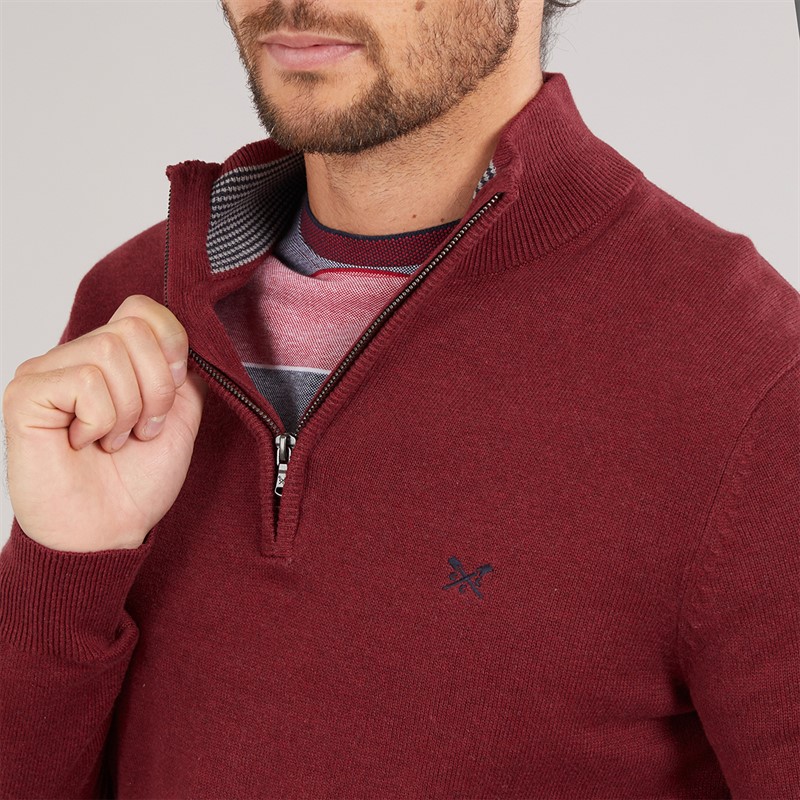 Crew Clothing Mens 1/2 Zip Neck Fine Cotton Jumper Biking Red Marl