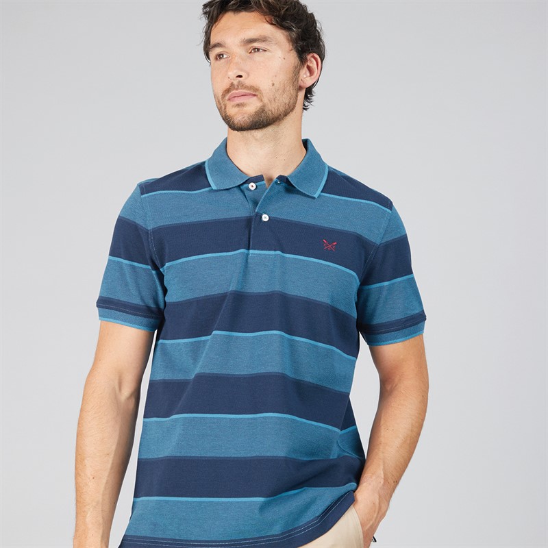 Crew Clothing Mens Oxford Stripe Polo Shirt Faience Blue/Moonlit Blue