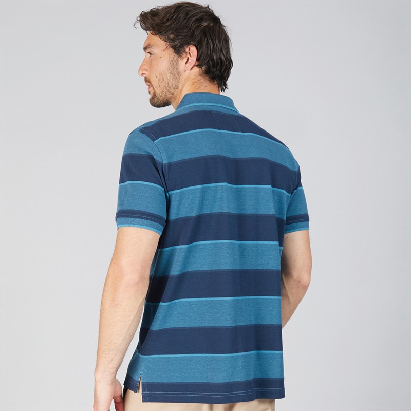Crew Clothing Mens Oxford Stripe Polo Shirt Faience Blue/Moonlit Blue