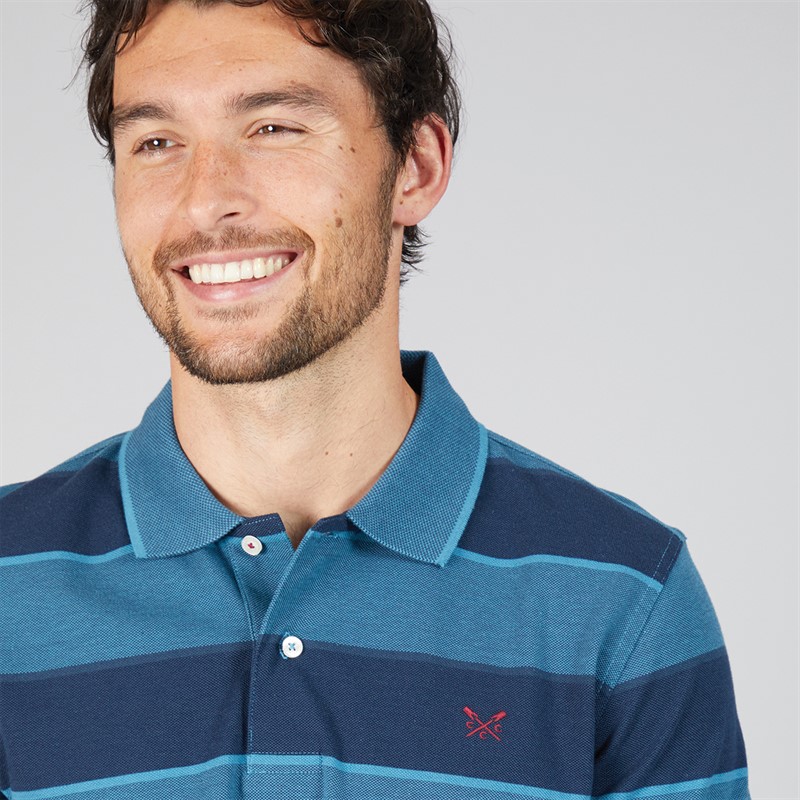 Crew Clothing Mens Oxford Stripe Polo Shirt Faience Blue/Moonlit Blue