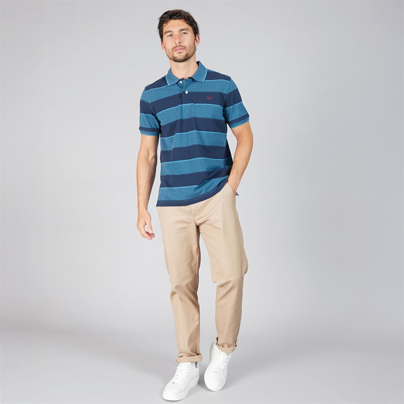 Crew Clothing Mens Oxford Stripe Polo Shirt Faience Blue/Moonlit Blue