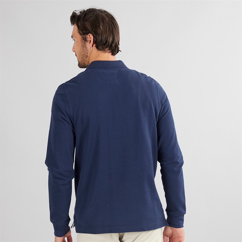 Crew Clothing Mens Long Sleeve Pique Polo Heritage Navy