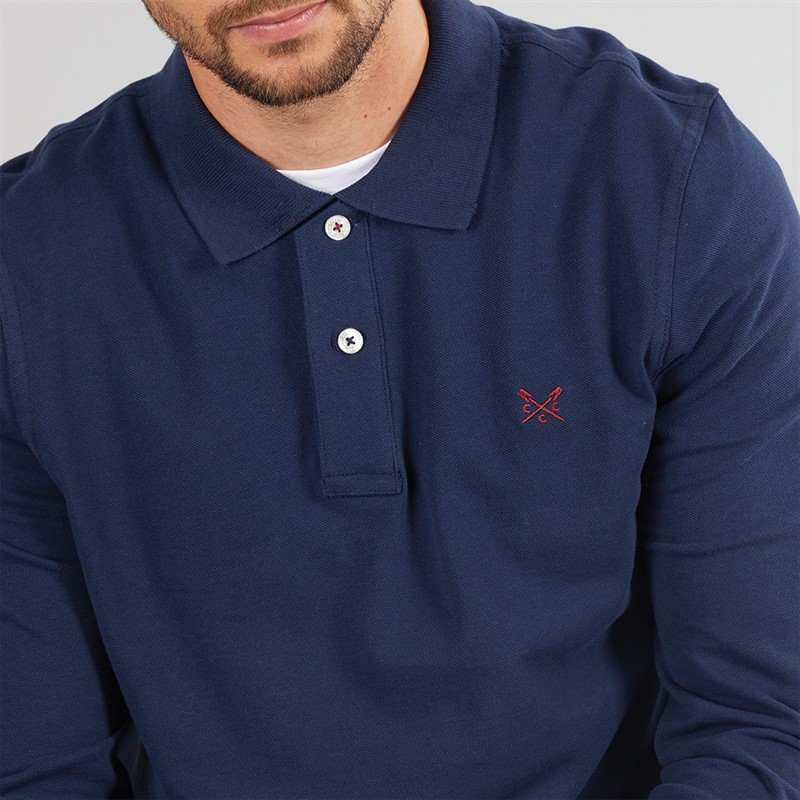 Crew Clothing Mens Long Sleeve Pique Polo Heritage Navy