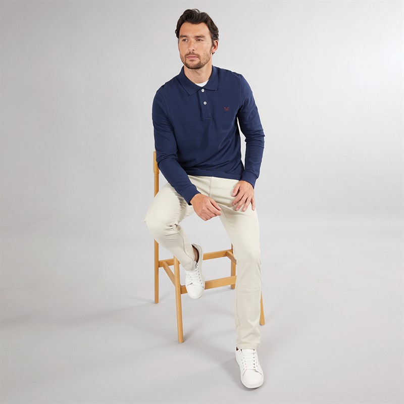 Crew Clothing Mens Long Sleeve Pique Polo Heritage Navy