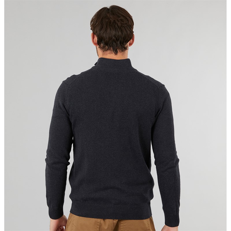 Crew Clothing Mens 1/2 Zip Neck Fine Cotton Jumper Charcoal Marl