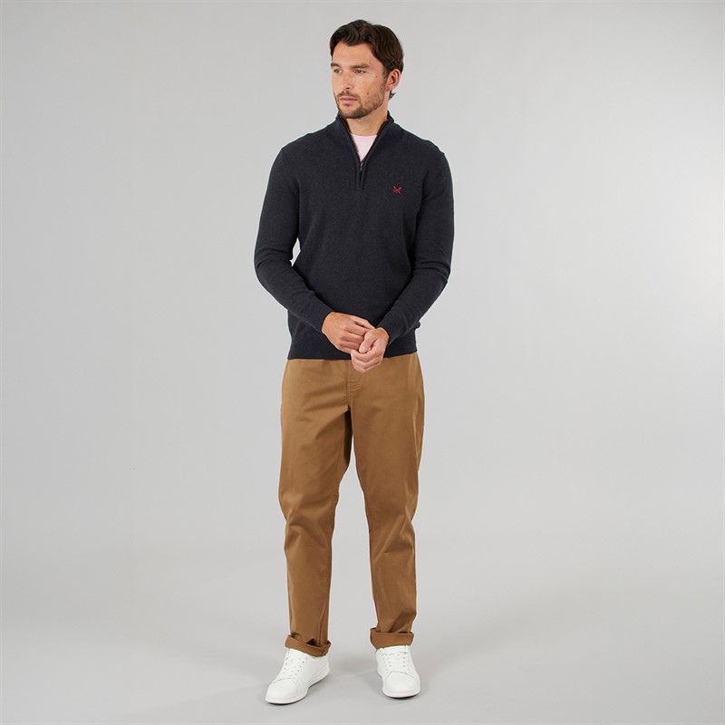 Crew Clothing Mens 1/2 Zip Neck Fine Cotton Jumper Charcoal Marl