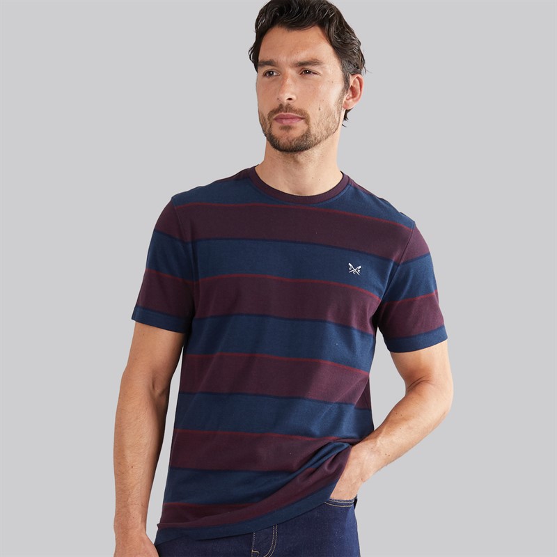 Crew Clothing Mens Oxford Stripe T-Shirt Port Royale/Heritage Navy - Size L