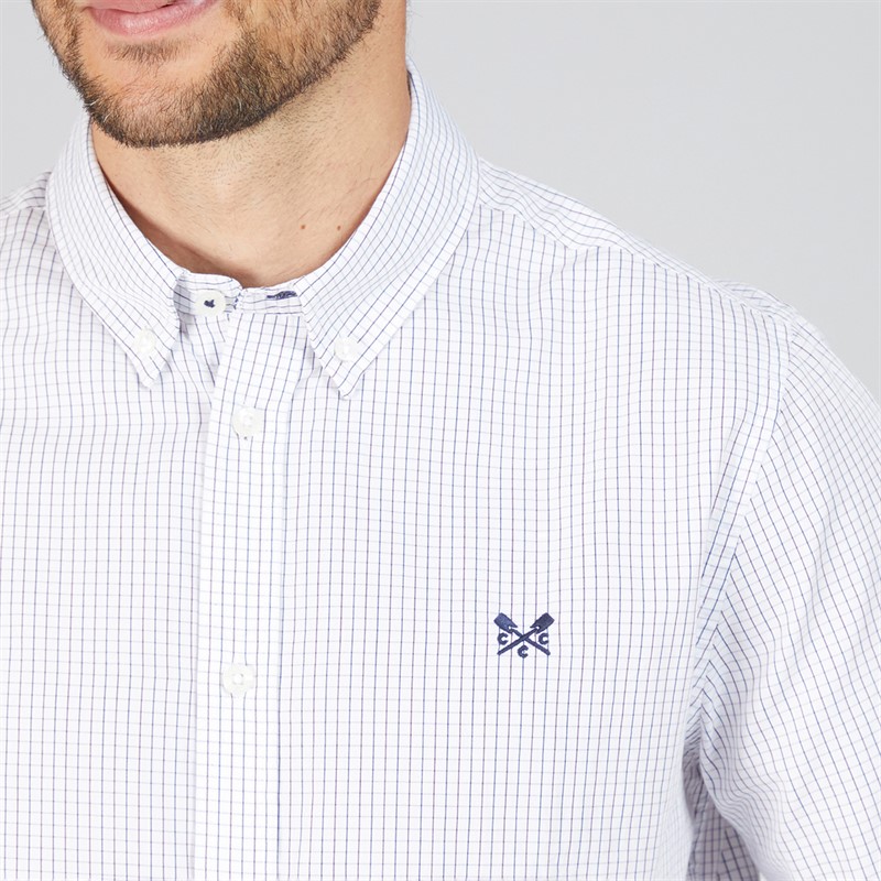 Crew Clothing Mens Tattersall Checked Poplin Shirt Optic White/Heritage Navy