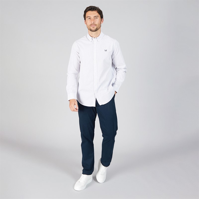 Crew Clothing Mens Tattersall Checked Poplin Shirt Optic White/Heritage Navy
