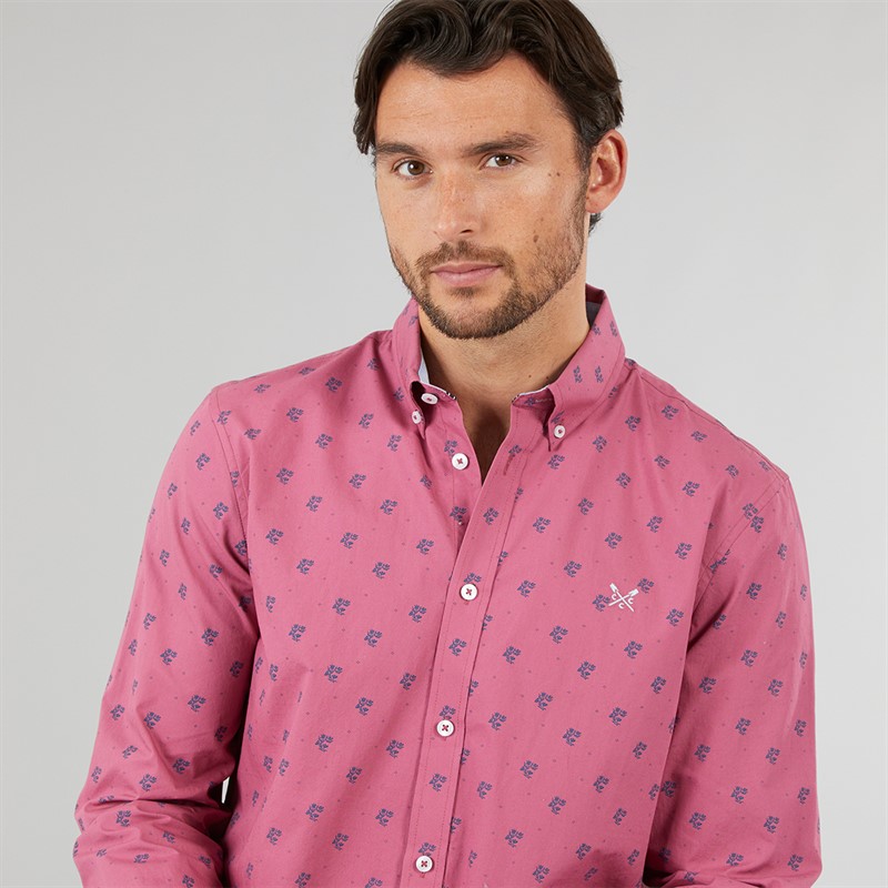 Crew Clothing Mens Coastal Flower Print Shirt Magenta Haze/Medieval Blue