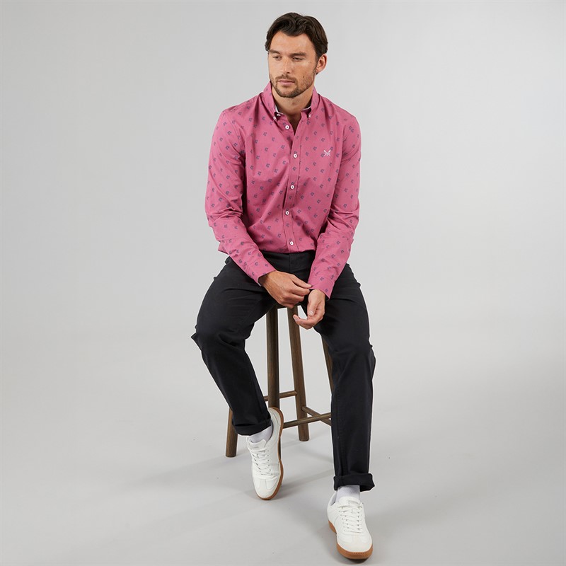 Crew Clothing Mens Coastal Flower Print Shirt Magenta Haze/Medieval Blue