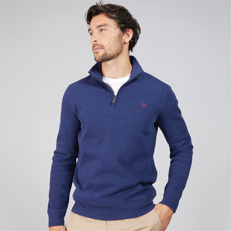 Crew Clothing Mens French Rib 1/2 Zip Sweatshirt Medieval Blue Marl