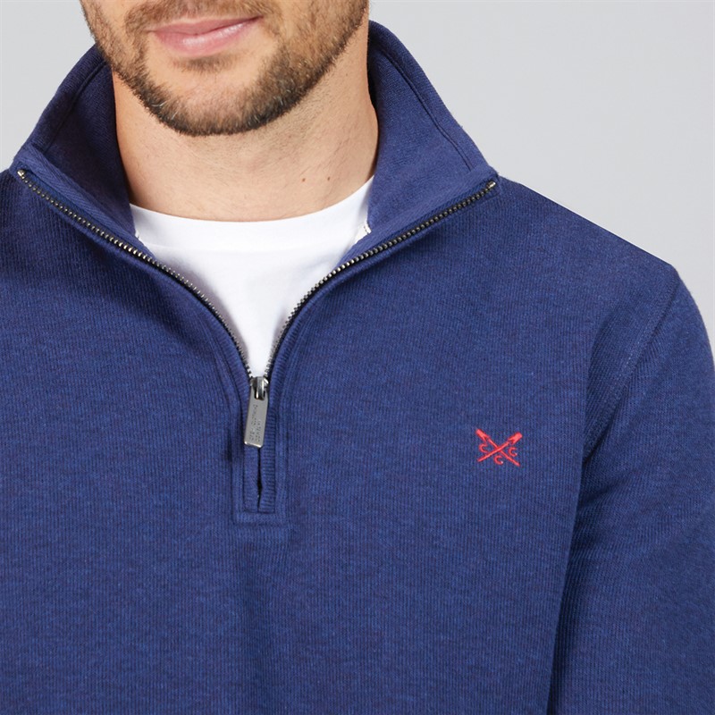Crew Clothing Mens French Rib 1/2 Zip Sweatshirt Medieval Blue Marl