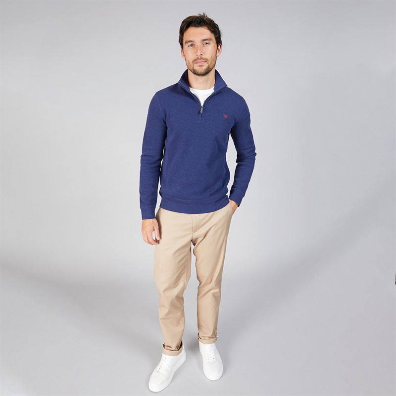 Crew Clothing Mens French Rib 1/2 Zip Sweatshirt Medieval Blue Marl