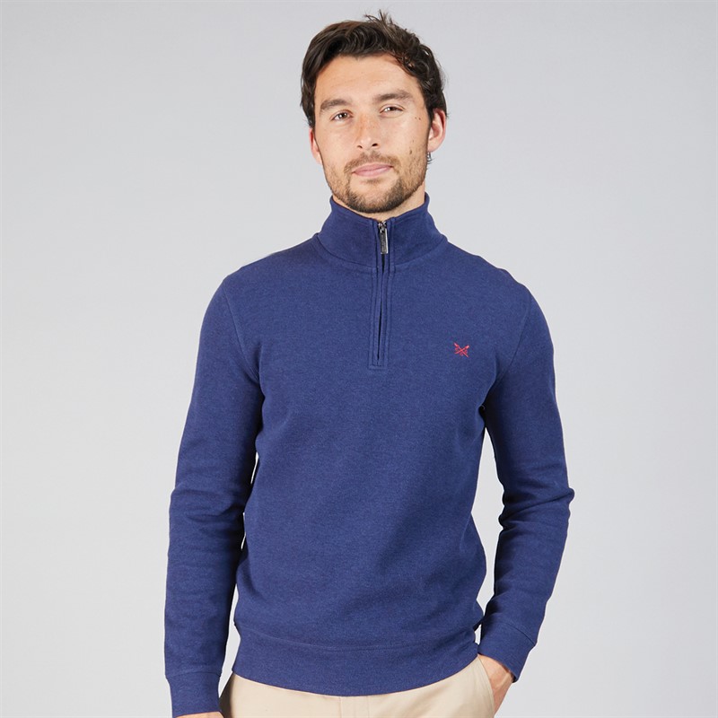 Crew Clothing Mens French Rib 1/2 Zip Sweatshirt Medieval Blue Marl