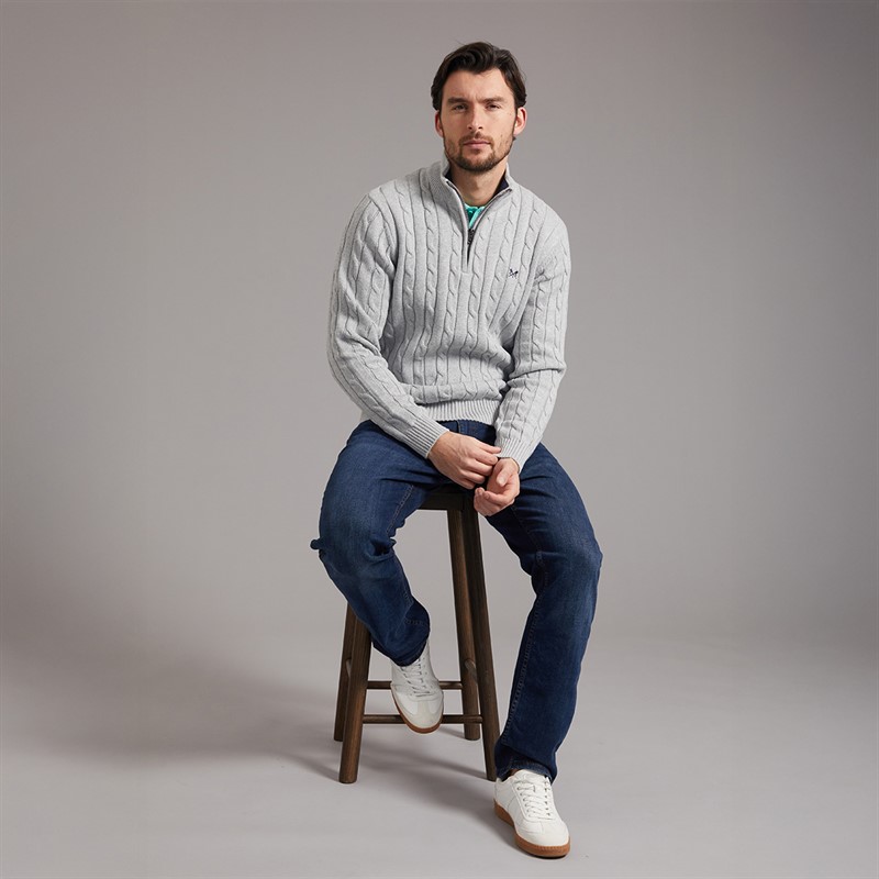 Crew Clothing Mens Oarsmen 1/2 Zip Jumper Mid Grey Marl