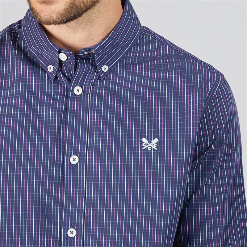 Crew Clothing Mens Tattersall Checked Poplin Shirt Heritage Navy/Blue Light