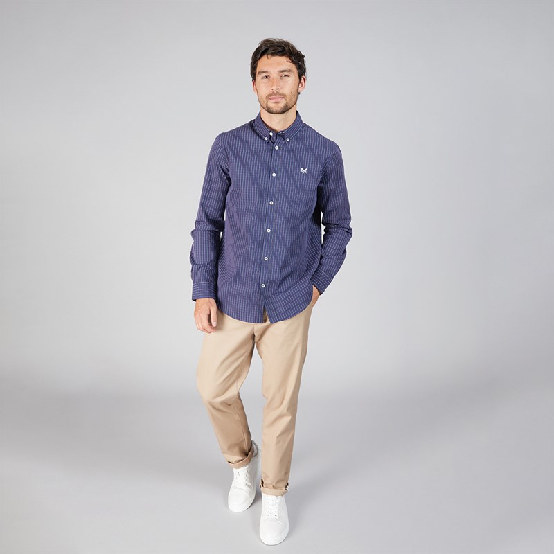 Crew Clothing Mens Tattersall Checked Poplin Shirt Heritage Navy/Blue Light