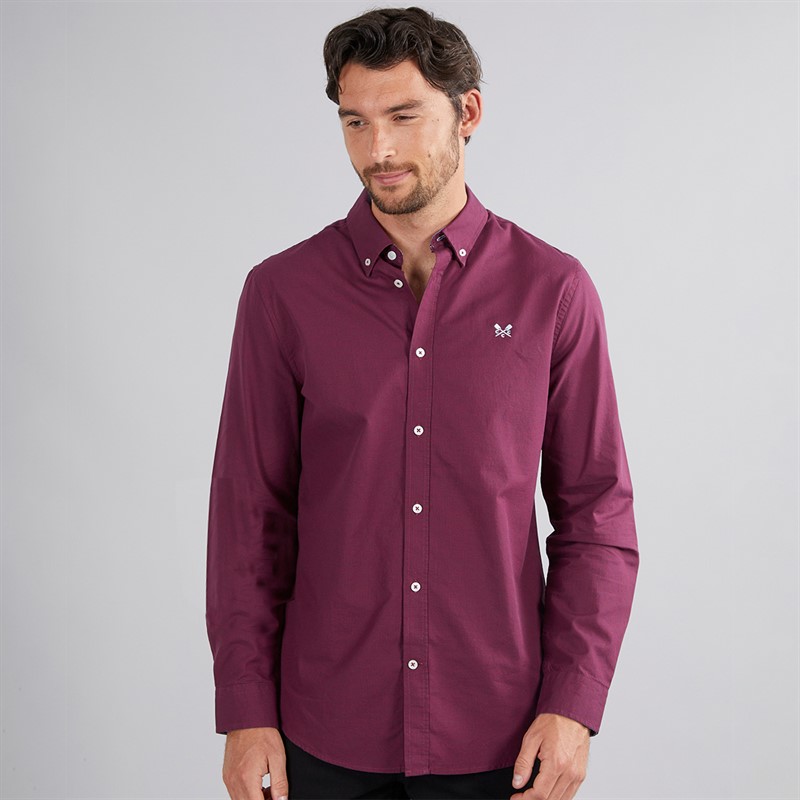 Crew Clothing Mens Puppytooth Oxford Shirt Rumba Red/Heritage Navy