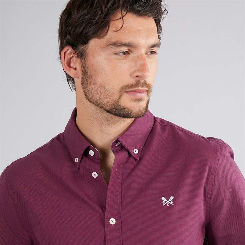 Crew Clothing Mens Puppytooth Oxford Shirt Rumba Red/Heritage Navy