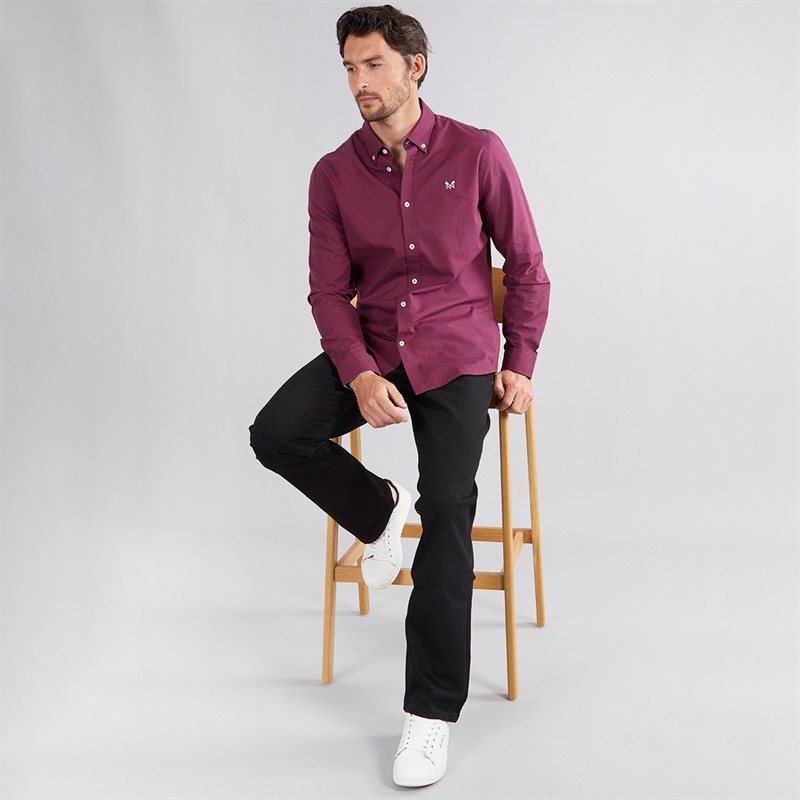Crew Clothing Mens Puppytooth Oxford Shirt Rumba Red/Heritage Navy