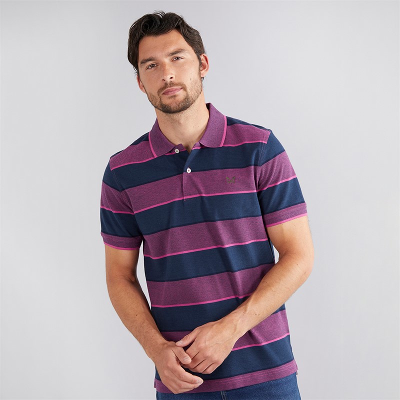 Crew Clothing Mens Oxford Stripe Polo Shirt Heritage Navy/Magenta Haze