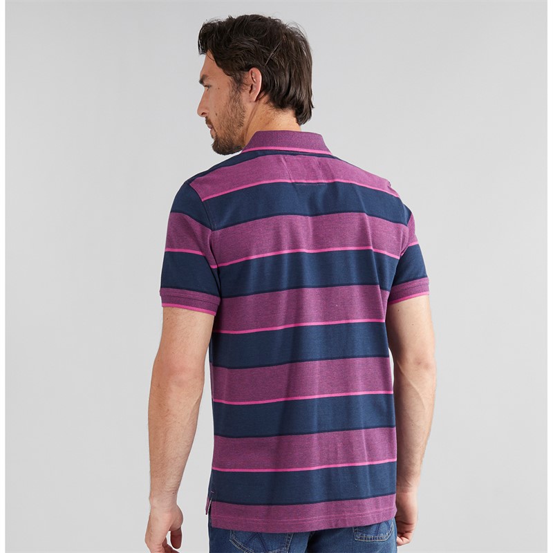 Crew Clothing Mens Oxford Stripe Polo Shirt Heritage Navy/Magenta Haze
