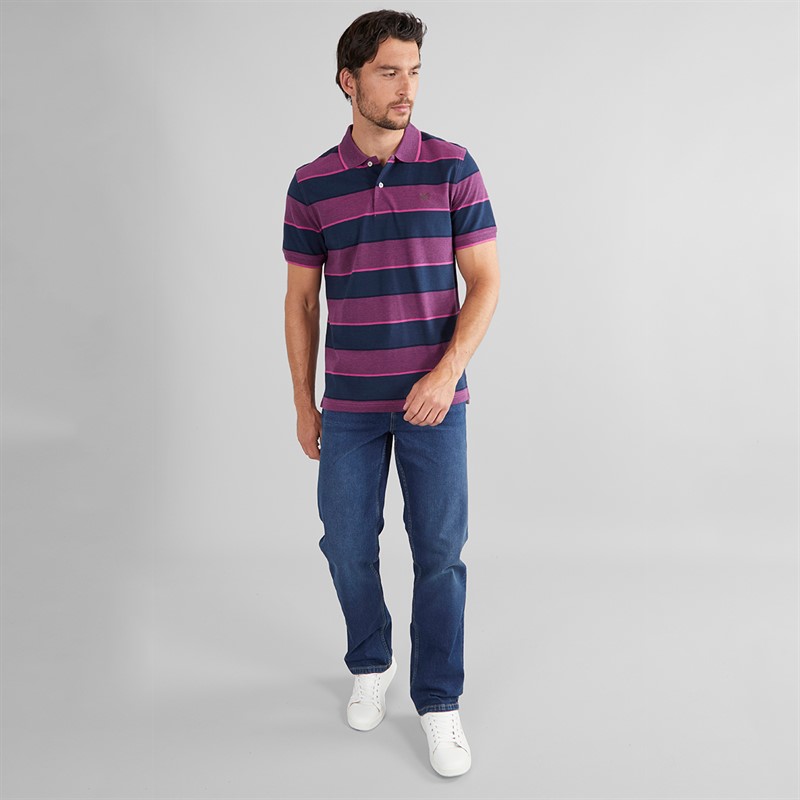 Crew Clothing Mens Oxford Stripe Polo Shirt Heritage Navy/Magenta Haze