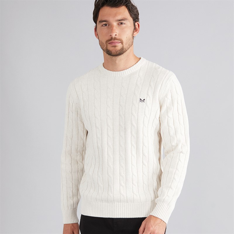 Crew Clothing Mens Oarsmen Crew Neck Jumper White Sand Marl - Size XXL
