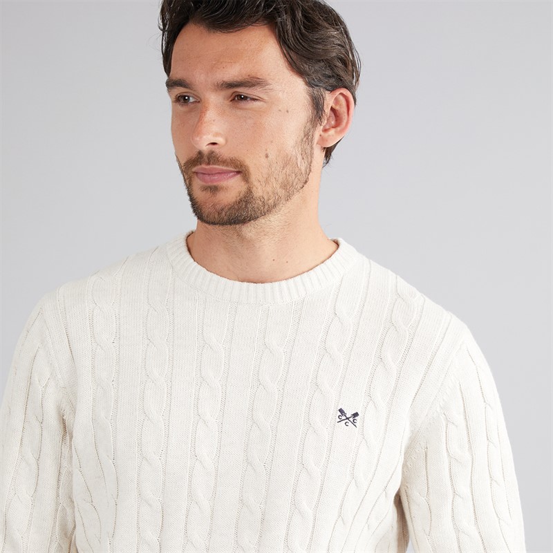 Crew Clothing Mens Oarsmen Crew Neck Jumper White Sand Marl
