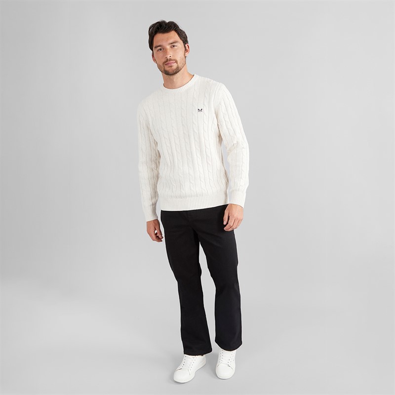 Crew Clothing Mens Oarsmen Crew Neck Jumper White Sand Marl