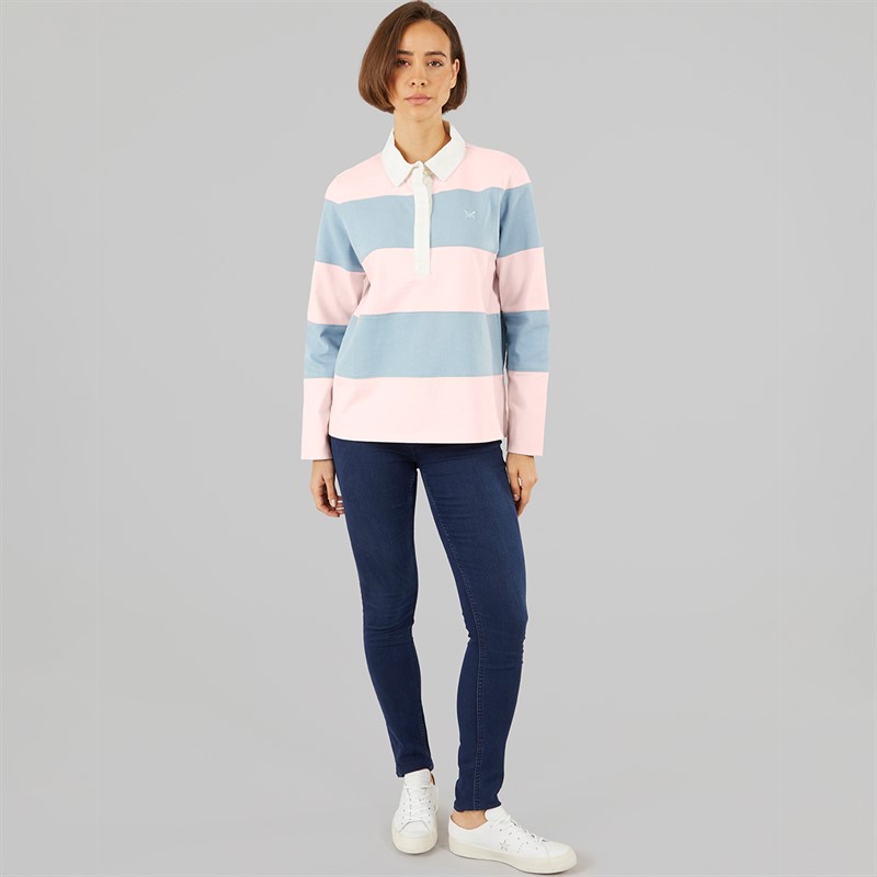 Crew Clothing Womens Stripe Rugby Shirt Cradle Pink/Ashley Blue Stripe