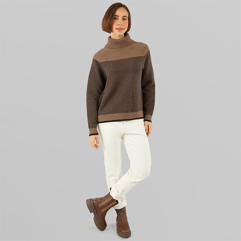 Crew Clothing Womens Jacquard Roll Neck Jumper Neutral