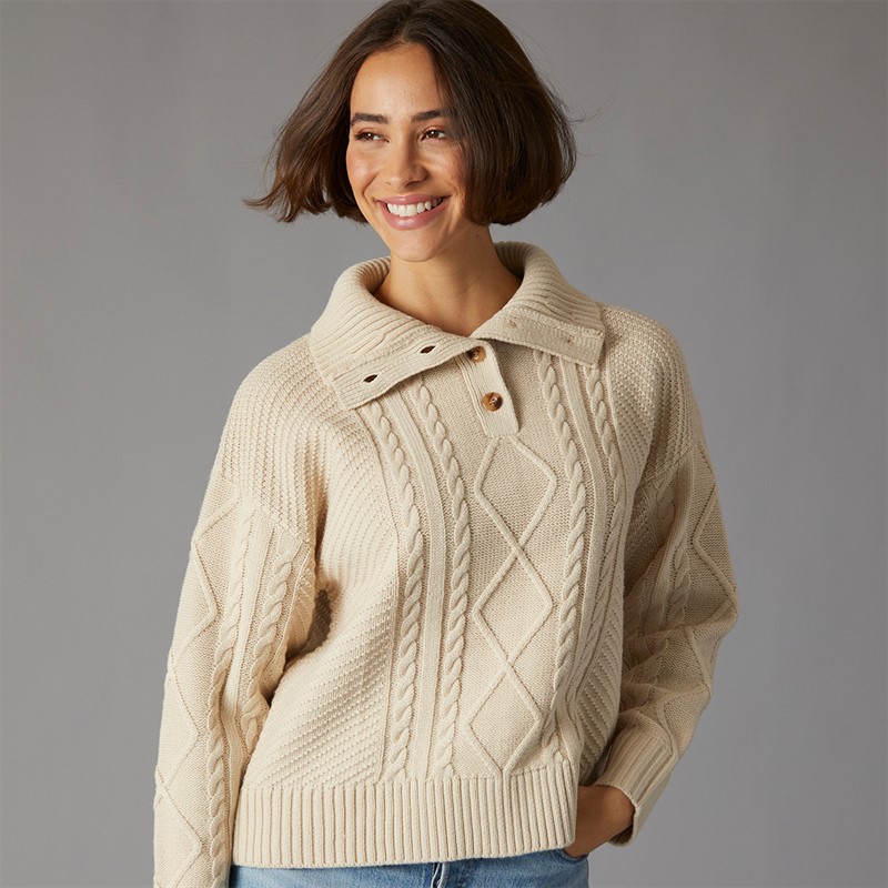 Crew Clothing Womens Button Neck Collared Jumper Rainyday Marl