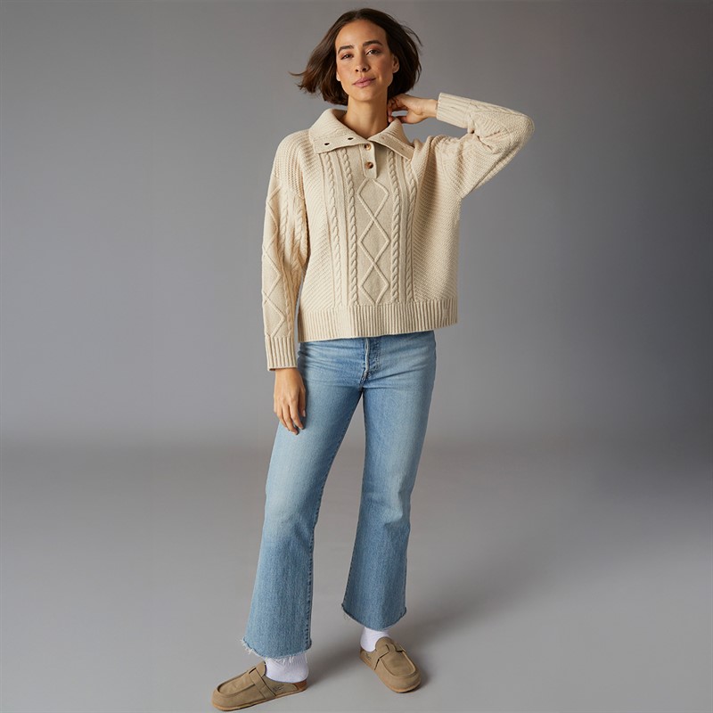 Crew Clothing Womens Button Neck Collared Jumper Rainyday Marl