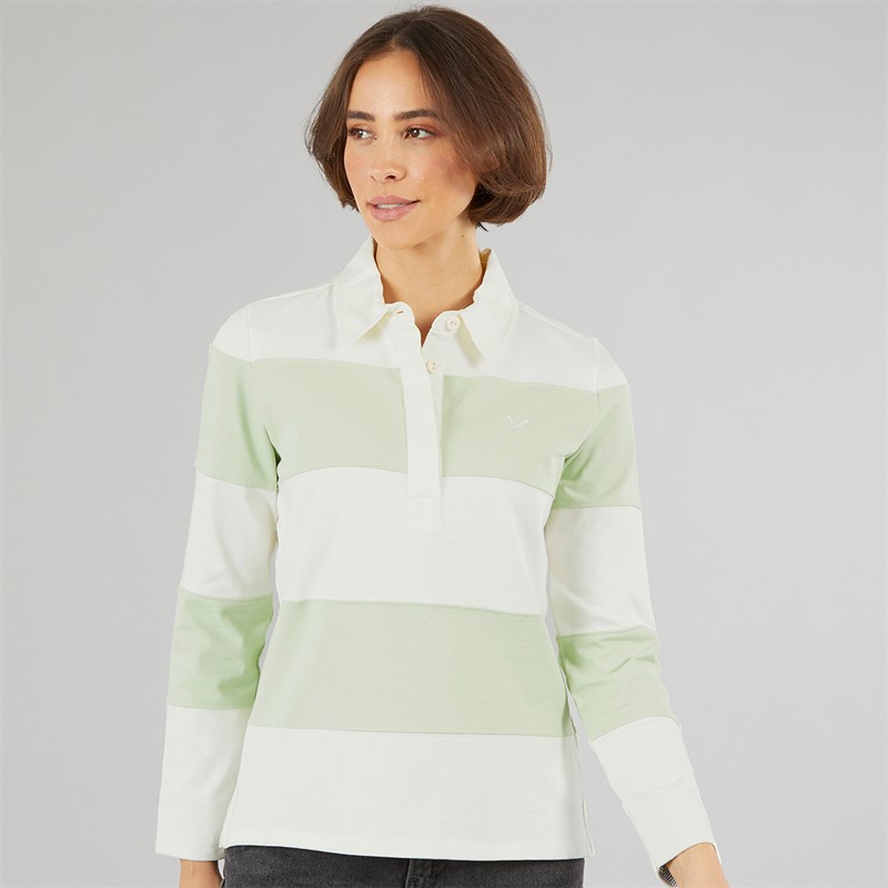 Crew Clothing Womens Stripe Rugby Shirt Seafoam White