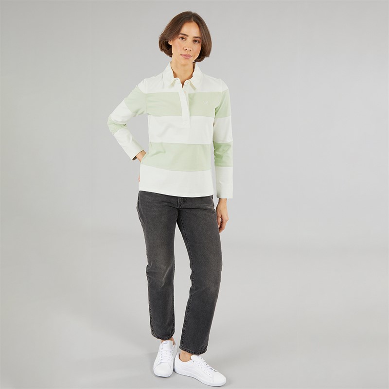 Crew Clothing Womens Stripe Rugby Shirt Seafoam White