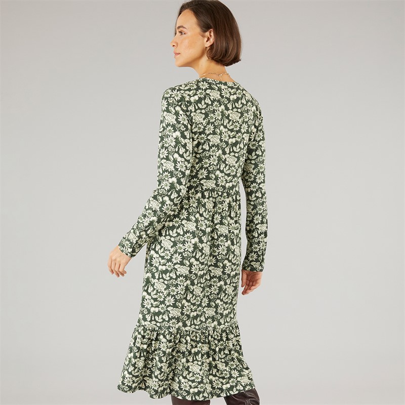 Crew Clothing Womens Nina Jersey Dress Bronze Green Wild Flowers