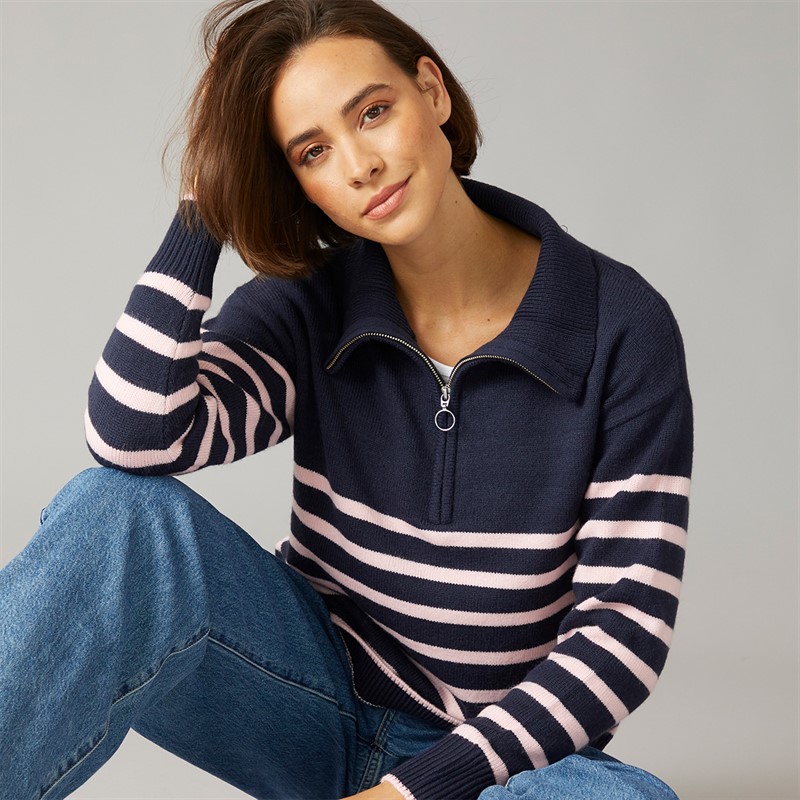 Crew Clothing Womens Half Zip Collared Jumper Navyrose Shadow