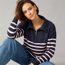 Crew Clothing Womens Half Zip Collared Jumper Navyrose Shadow